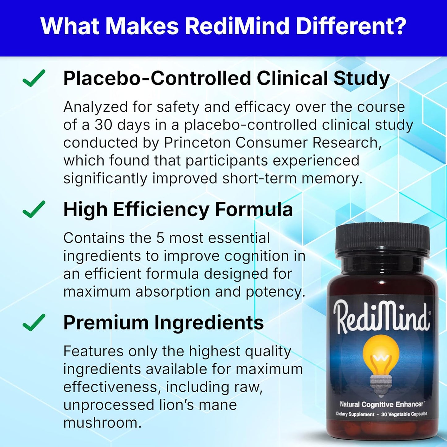 RediMind Natural Cognitive Enhancement Supplement Capsule - Non-GMO, Vegan, Gluten-Free