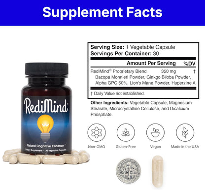 RediMind Natural Cognitive Enhancement Supplement Capsule - Non-GMO, Vegan, Gluten-Free